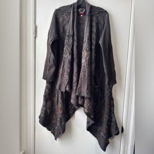 Biya Johnny Was Wrap Dark Brown Embroidered Open Front Cardigan